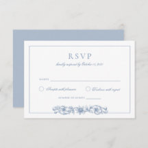 Elegante Bloemen Dusty Blue Wedding RSVP