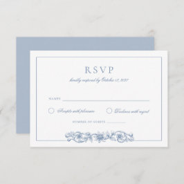 Elegante Bloemen Dusty Blue Wedding RSVP Kaart