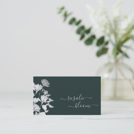 Elegante bloemen Eenvoudig bloemenpatroon Donkergr Visitekaartje (Staand voorkant)