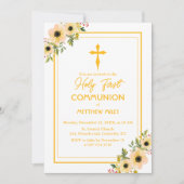 Elegante bloemen eerste katholieke communie kaart (Voorkant)