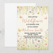 Elegante Bloemen Eerste Verjaardag Uitnodiging (Voorkant / Achterkant)