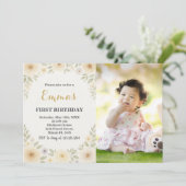 Elegante Bloemen Eerste Verjaardag Uitnodiging (Staand voorkant)