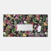 Elegante bloemen en bladeren zwart bloemenpatroon bureaumat (Keyboard & Muis)