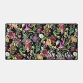 Elegante bloemen en bladeren zwart bloemenpatroon bureaumat (Voorkant)
