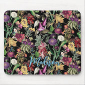 Elegante bloemen en bladeren zwart bloemenpatroon muismat (Voorkant)