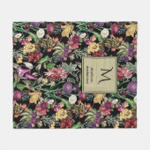 Elegante bloemen en bladeren zwart bloemig fleece deken (Voorkant (Horizontaal))