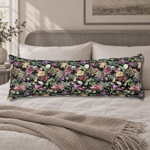 Elegante bloemen en bladeren zwart bloempatroon lichaamskussen