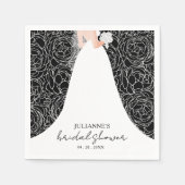 Elegante bloemen en bruid op zwarte bruidsfeest servet (Voorkant)