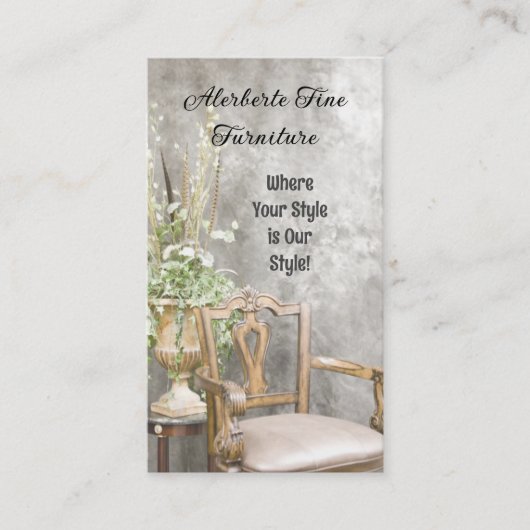 Elegante Bloemen en Fancy Stoel Verticaal Visitekaartje (Voorkant)