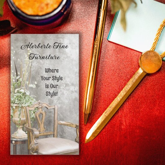 Elegante Bloemen en Fancy Stoel Verticaal Visitekaartje