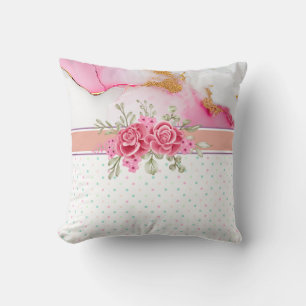 Elegante bloemen en goud marmer met een witte, roz kussen
