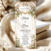 Elegante bloemen en gouden bruiloft programmakaart