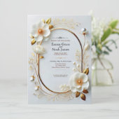 Elegante bloemen en gouden bruiloft uitnodiging (Staand voorkant)