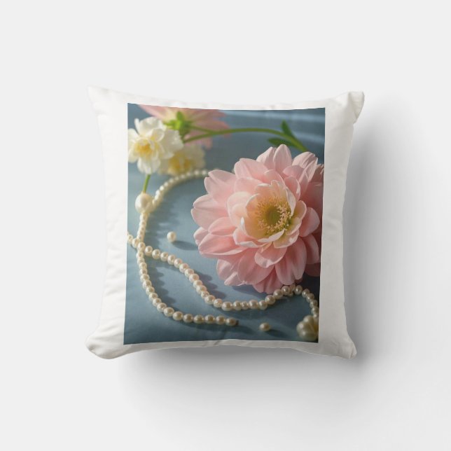 Elegante bloemen en parels kussen (Voorkant)