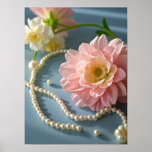 Elegante bloemen en parels poster