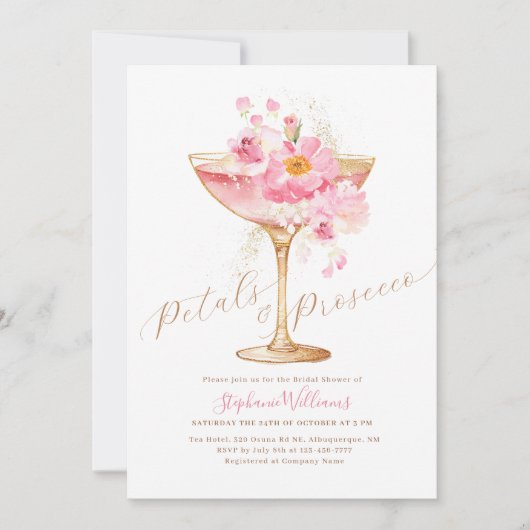 Elegante Bloemen en Prosecco Bloemige Bruidsdouche Kaart (Voorkant)