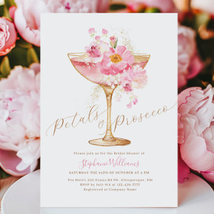 Elegante Bloemen en Prosecco Bloemige Bruidsdouche Kaart