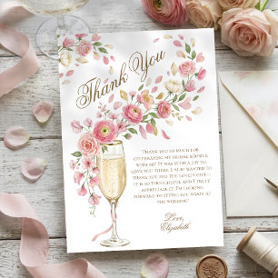 Elegante Bloemen en Prosecco Bloemthema Bruidsfees Bedankkaart
