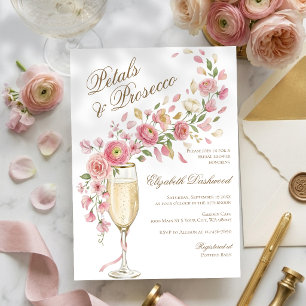 Elegante Bloemen en Prosecco Bloemthema Bruidsfees Kaart