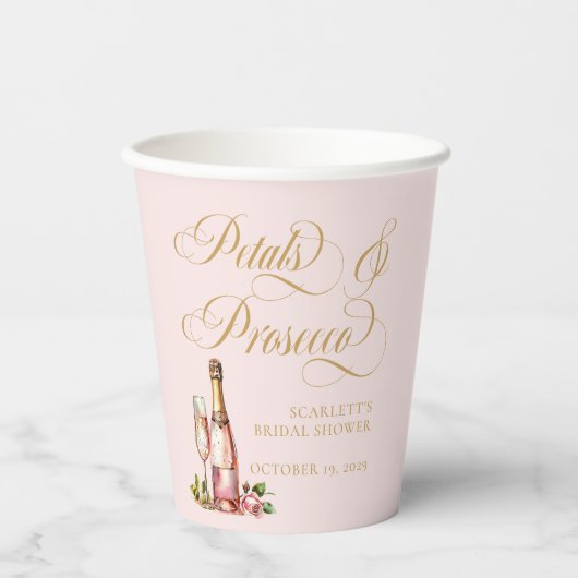 Elegante Bloemen en Prosecco Bloemthema Bruidsfees Papieren Bekers (Voorkant)