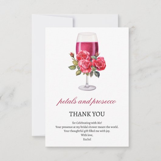 Elegante Bloemen en Prosecco Bruidsdiner Bedankkaart (Voorkant)