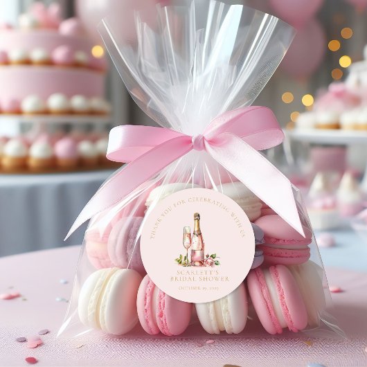 Elegante Bloemen en Prosecco Bruidsdiner Ronde Sticker