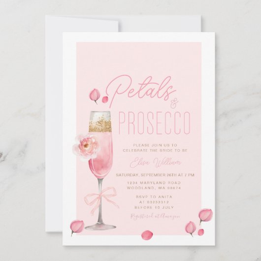 Elegante Bloemen en Prosecco Bruidsfeest  Kaart (Voorkant)