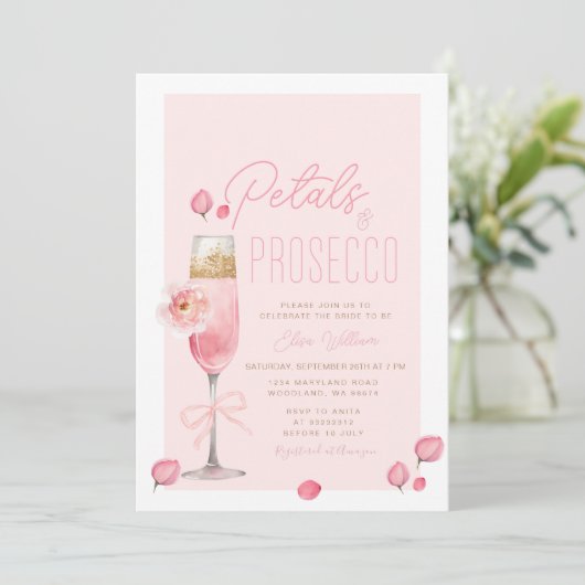 Elegante Bloemen en Prosecco Bruidsfeest  Kaart (Staand voorkant)