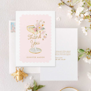 Elegante Bloemen en Prosecco Bruidsuitnodiging Bedankkaart