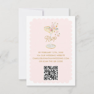 Elegante Bloemen en Prosecco QR Code RSVP Kaart