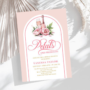 Elegante bloemen en prosecco roze gouden uitnodigi kaart