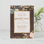 Elegante bloemen en sprookjesverlichting op hout kaart (Staand voorkant)