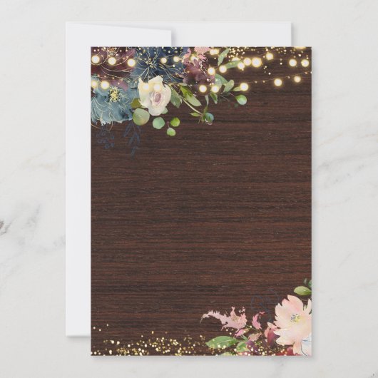 Elegante bloemen en sprookjesverlichting op hout kaart (Achterkant)