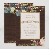 Elegante bloemen en sprookjesverlichting op hout kaart (Voorkant / Achterkant)