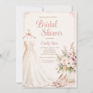 Elegante Bloemen en Trouwjurk Bruidsdouche Kaart