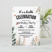 Elegante Bloemen en Vlinder Dubbele Verjaardagsfee Kaart (Staand voorkant)