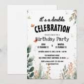 Elegante Bloemen en Vlinder Dubbele Verjaardagsfee Kaart (Voorkant / Achterkant)