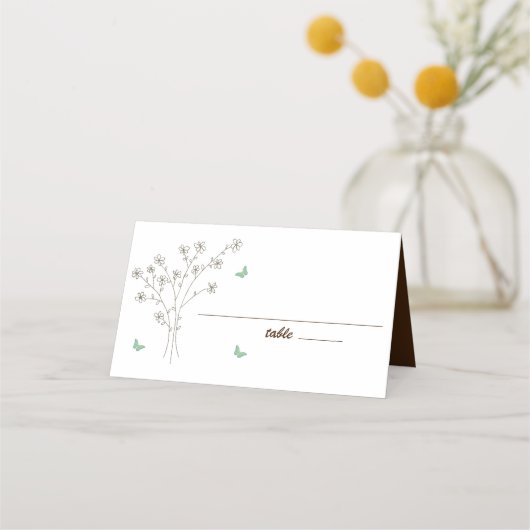 Elegante bloemen- en vlinderbruiloft plaatskaartje (Voorkant)