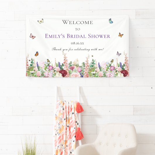 Elegante bloemen- en vlinderbruiloftsdans spandoek (Insitu)