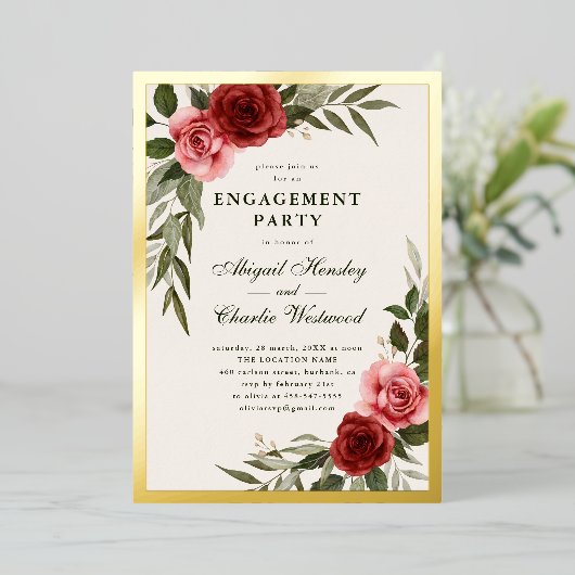 Elegante  Bloemen Engagement Party Folie Uitnodiging (Staand Voorkant)