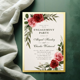 Elegante Bloemen Engagement Party Folie Uitnodiging