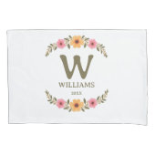 Elegante Bloemen Familienaam Monogrammed Kussensloop (Voorkant-Links)