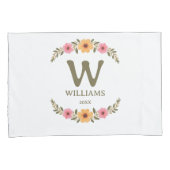 Elegante Bloemen Familienaam Monogrammed Kussensloop (Voorkant-Rechts)