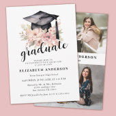 Elegante Bloemen Foto Afstuderen Party Aankondigin Aankondiging