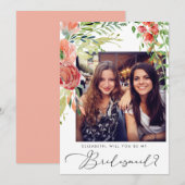 Elegante Bloemen Foto Bruidsmeisje Uitnodiging (Voorkant / Achterkant)