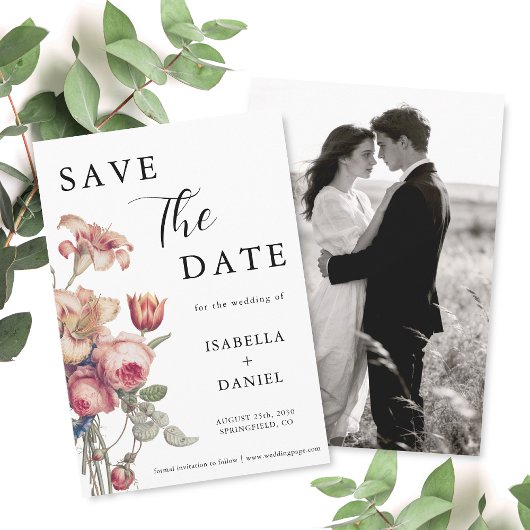 Elegante Bloemen Foto Bruiloft Save The Date