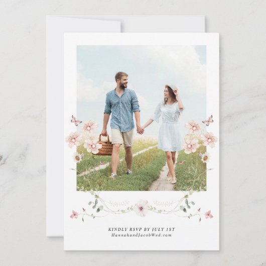 Elegante Bloemen Foto Bruiloft Uitnodiging (Achterkant)