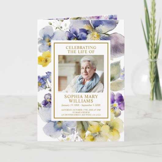 Elegante bloemen foto gedenkteken begrafenisprogra kaart (Voorkant)