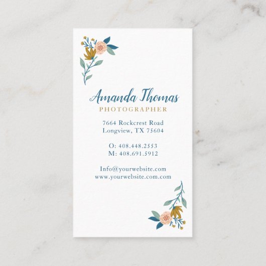 Elegante Bloemen Foto Hart Fotograaf Visitekaartje (Achterkant)
