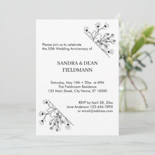 Elegante Bloemen Foto Huwelijk 50ste Jubileum Kaart (Staand voorkant)